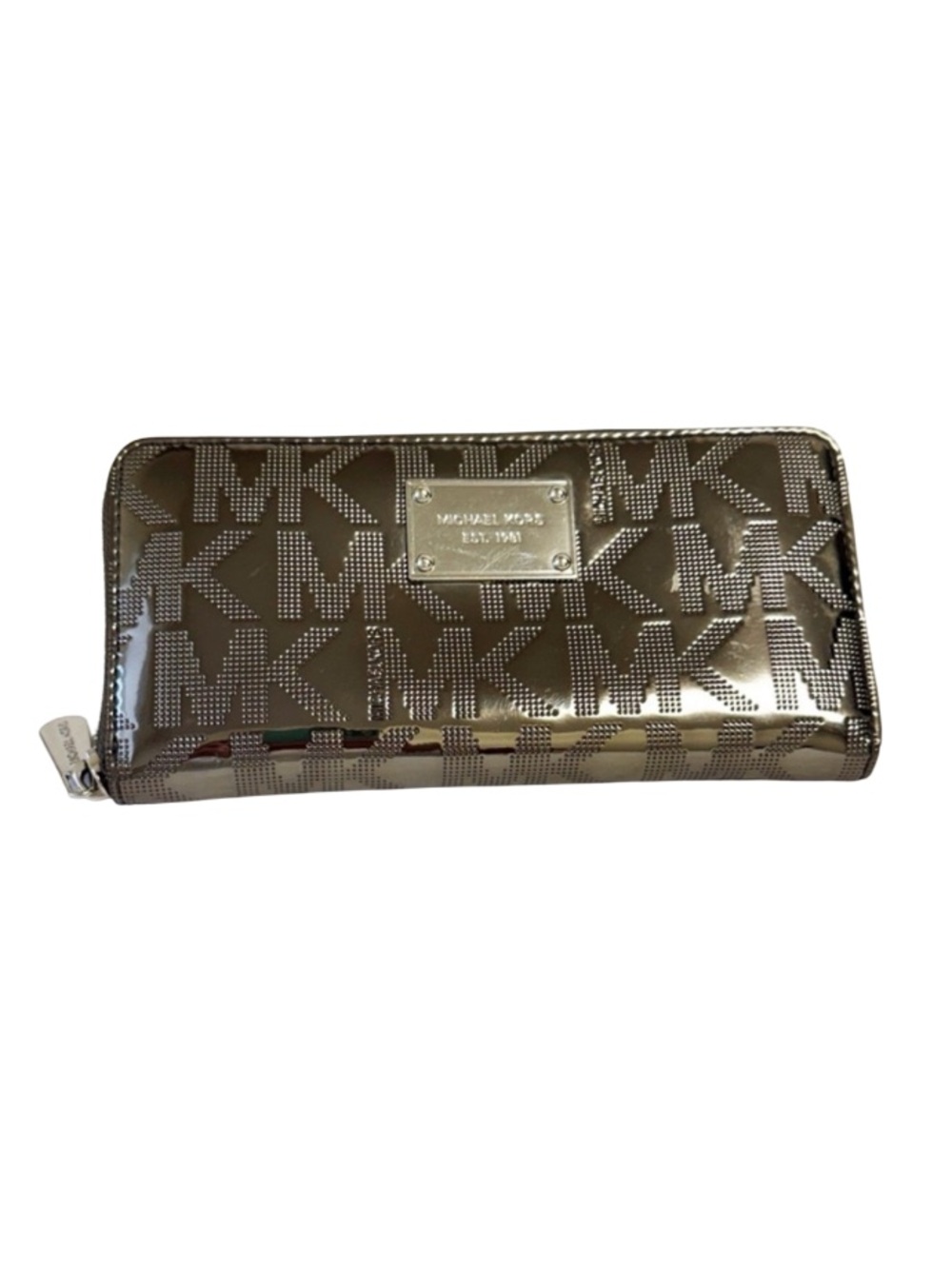 Michael Kors Jet Set Wallet Monogram Metallic Continental Silver/nickel color